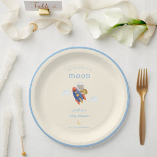 Over The Moon Ruimteschip Raket Beer Baby Shower Papieren Bordje