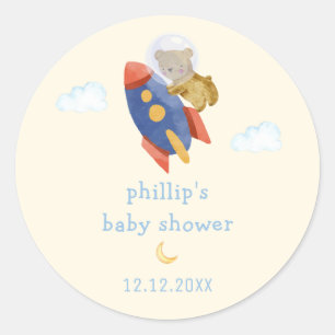Over The Moon Ruimteschip Raket Beer Baby Shower Ronde Sticker