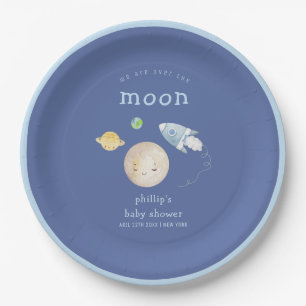 Over The Moon Ruimteschip Raket Jongen Baby Shower Papieren Bordje