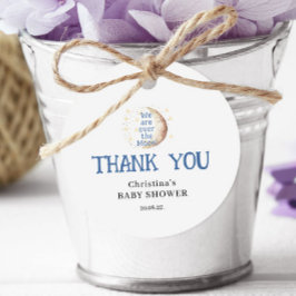Over the Moon Schattige Blue Boy Baby shower Rond Bedankjes Labels