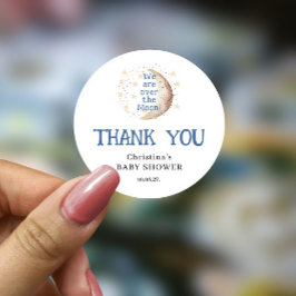 Over the Moon Schattige Blue Boy Baby shower Ronde Sticker