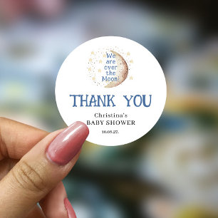 Over the Moon Schattige Blue Boy Baby shower Ronde Sticker