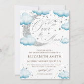 Over the Moon Silver Blue Baby shower Boy Kaart (Voorkant)