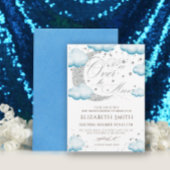 Over the Moon Silver Blue Baby shower Boy Kaart