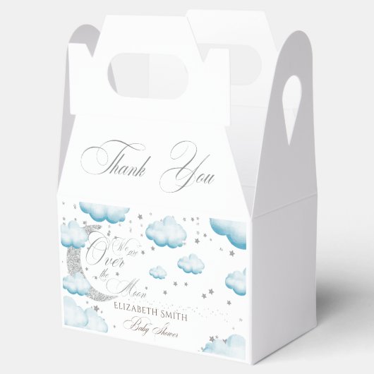 Over the Moon Silver Blue Boy Baby shower Bedankdoosjes (Geopend)