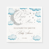 Over the Moon Silver Blue Boy Baby shower Glitter Servet (Voorkant)