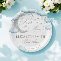 Over the Moon Silver Blue Boy Baby shower