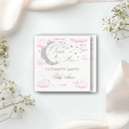Over the Moon Silver Pink Girl Baby shower Servet