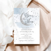 Over the Moon Silver Stars Blue Baby shower Kaart