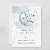 Over the Moon Silver Stars Blue Baby shower Kaart (Voorkant)