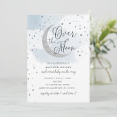 Over the Moon Silver Stars Blue Baby shower Kaart (Staand voorkant)