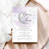 Over the Moon Silver Stars Paarse Baby shower Kaart