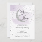 Over the Moon Silver Stars Paarse Baby shower Kaart (Voorkant)