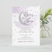 Over the Moon Silver Stars Paarse Baby shower Kaart (Staand voorkant)