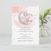 Over the Moon Silver Stars Roze Baby shower Kaart (Staand voorkant)