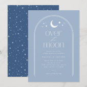 Over the Moon Sky Blue Baby Shower Invitation Kaart (Voorkant / Achterkant)