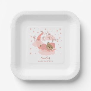 Over The Moon Slapen Beer Meisje Baby shower Papieren Bordje