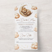 Over the Moon Sleeping Teddy Bear Boho Baby shower All In One Uitnodiging (Binnen)