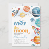 Over the Moon Space Baby shower Invitation Kaart (Voorkant)