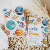 Over the Moon Space Baby shower Invitation Kaart
