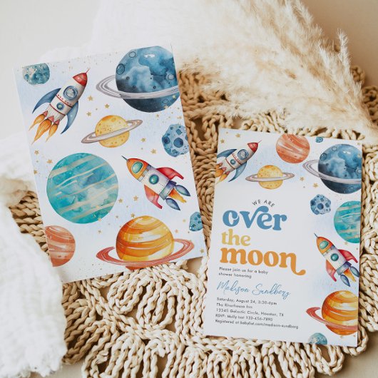 Over the Moon Space Baby shower Invitation Kaart