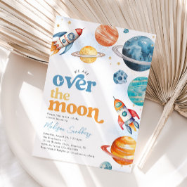 Over the Moon Space Baby shower Invitation Kaart