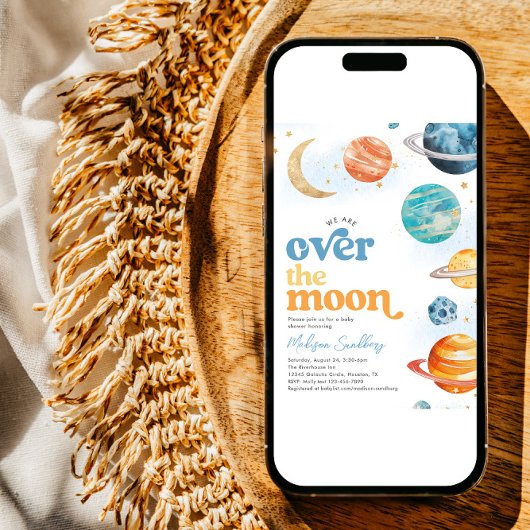 Over the Moon Space Baby shower Invitation Kaart