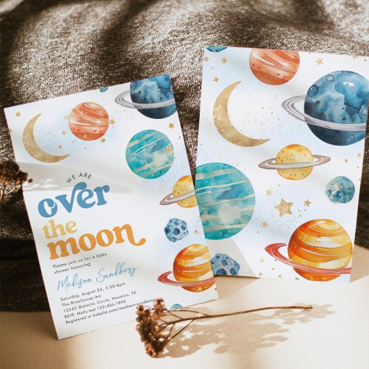 Over the Moon Space Baby shower Invitation Kaart