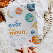 Over the Moon Space Baby shower Invitation