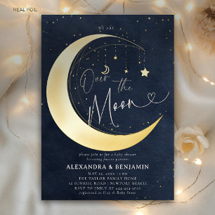 Over the Moon Starry Night Gezamenlijke Baby Showe Folie Uitnodiging