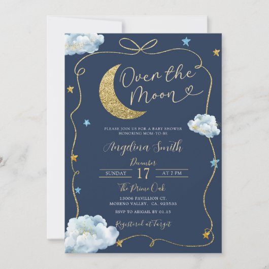 Over the Moon Stars Baby shower handgetekend met b Kaart (Voorkant)