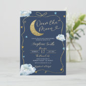 Over the Moon Stars Baby shower handgetekend met b Kaart (Staand voorkant)