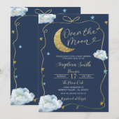 Over the Moon Stars Baby shower handgetekend met b Kaart (Voorkant / Achterkant)