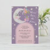 Over the Moon Stars Floral Lavender Baby shower Kaart (Staand voorkant)