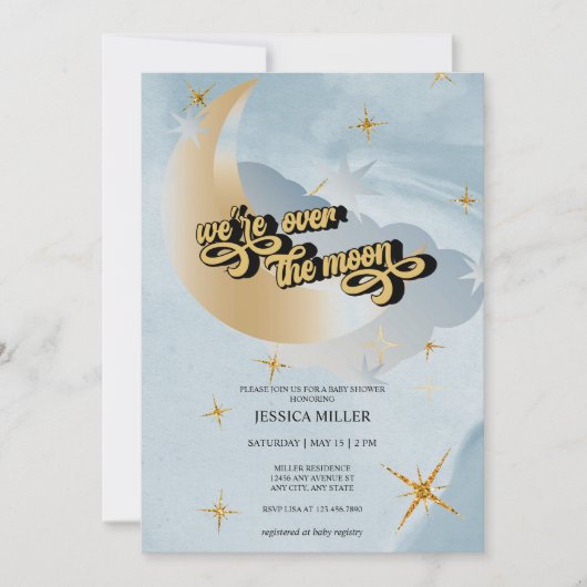 Over the Moon | Ster Baby Shower Uitnodiging (Voorkant)