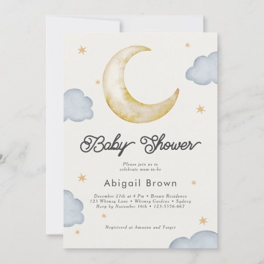 Over the moon sterren genderneutraal baby shower kaart (Voorkant)