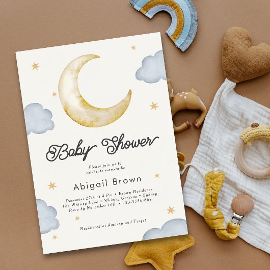 Over the moon sterren genderneutraal baby shower kaart