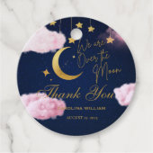 Over the Moon sterren roze baby shower Bedankjes Labels (Voorkant)