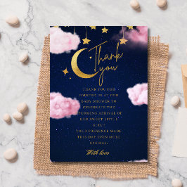 Over the Moon sterren roze baby shower Bedankkaart