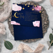 Over the Moon sterren roze baby shower boek Informatiekaartje