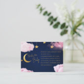 Over the Moon sterren roze baby shower boek Informatiekaartje (Staand voorkant)