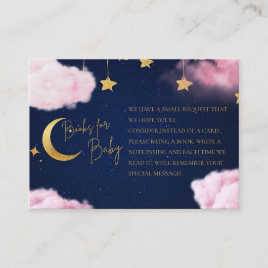 Over the Moon sterren roze baby shower boek Informatiekaartje (Voorkant)