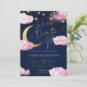 Over the Moon sterren roze baby shower Kaart (Staand voorkant)