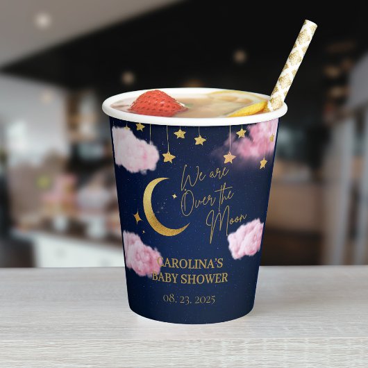 Over the Moon sterren roze baby shower Papieren Bekers