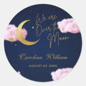 Over the Moon sterren roze baby shower Ronde Sticker (Voorkant)