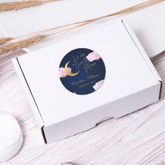 Over the Moon sterren roze baby shower Ronde Sticker