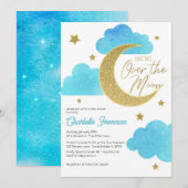 Over the Moon Sterrennacht Baby shower Uitnodiging (Voorkant / Achterkant)