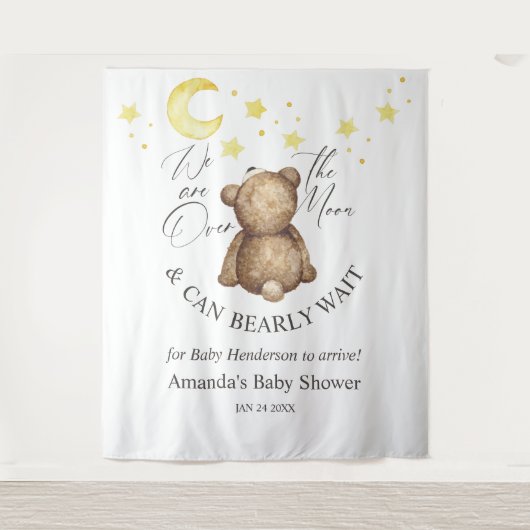 Over the Moon Teddy Bear Baby shower Achtergrond Wandkleed (Voorkant)