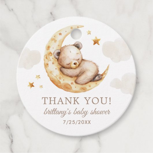Over the Moon Teddy Bear Baby shower Bedankjes Labels (Voorkant)