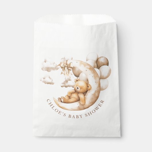 Over the Moon Teddy Bear Baby shower Bedankzakje (Voorkant)